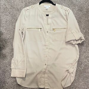 Calvin Klein Beige Blouse with Gold Accents